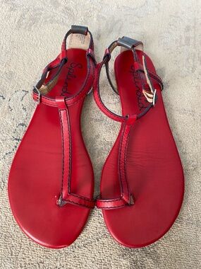 Splendid by Tracy Reese Morocco Strawberry Leather Sandal Toe Ring Color Block